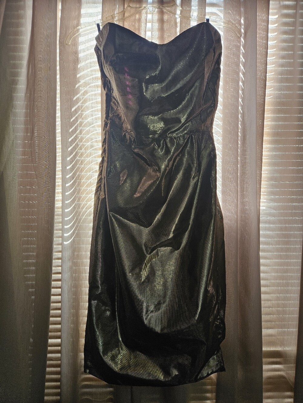 Strapless Gold Foil Lamé Cocktail Dress